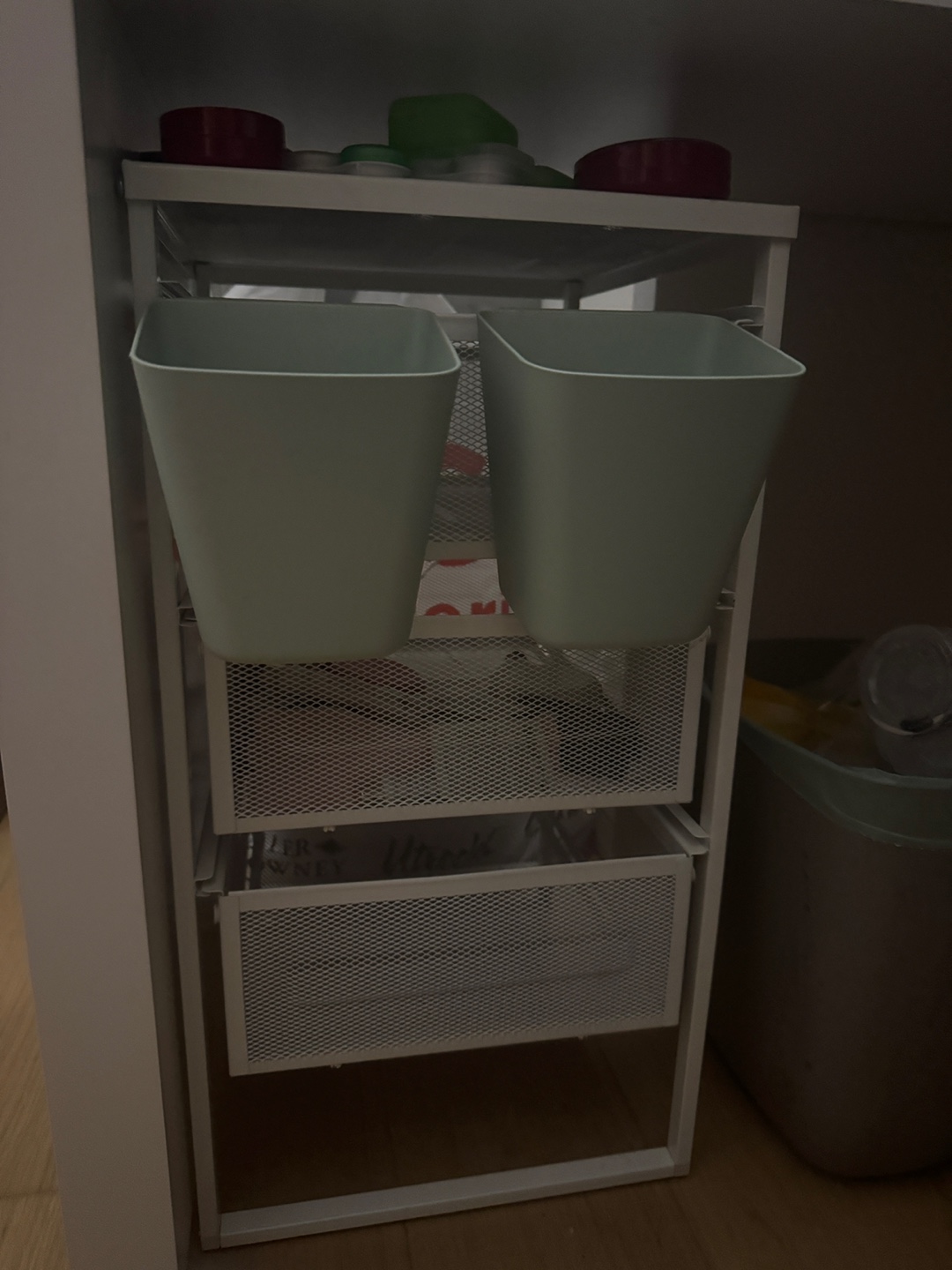IKEA White 3-Drawer unit with 2 Mint Green Bins - photo 2