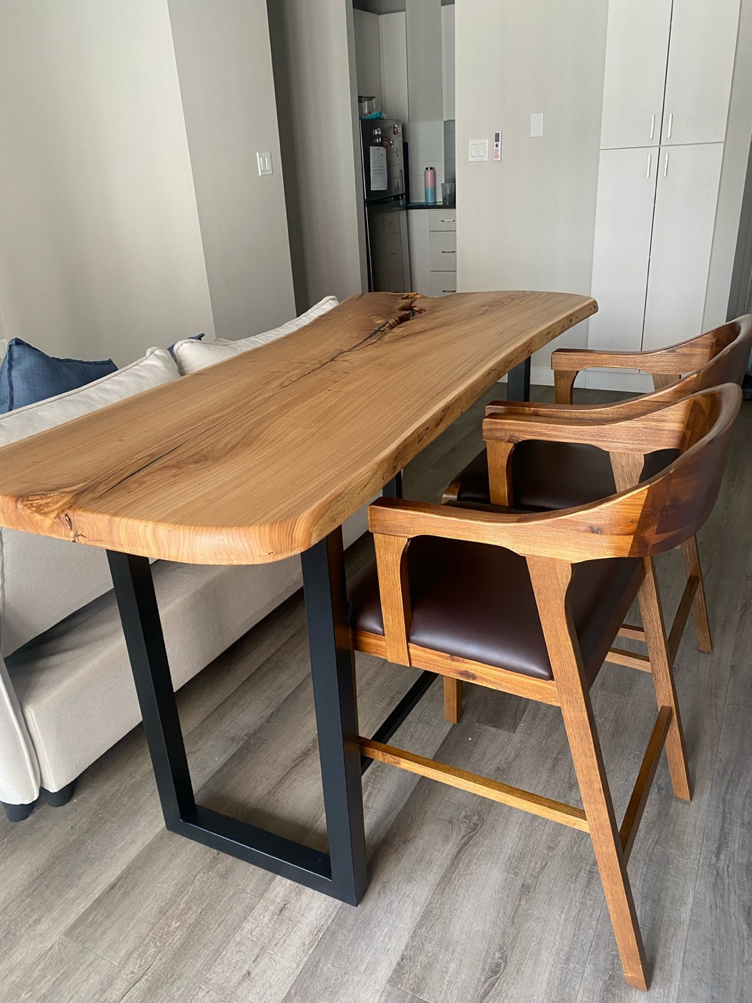 Live Edge Dining Table with Two Stools