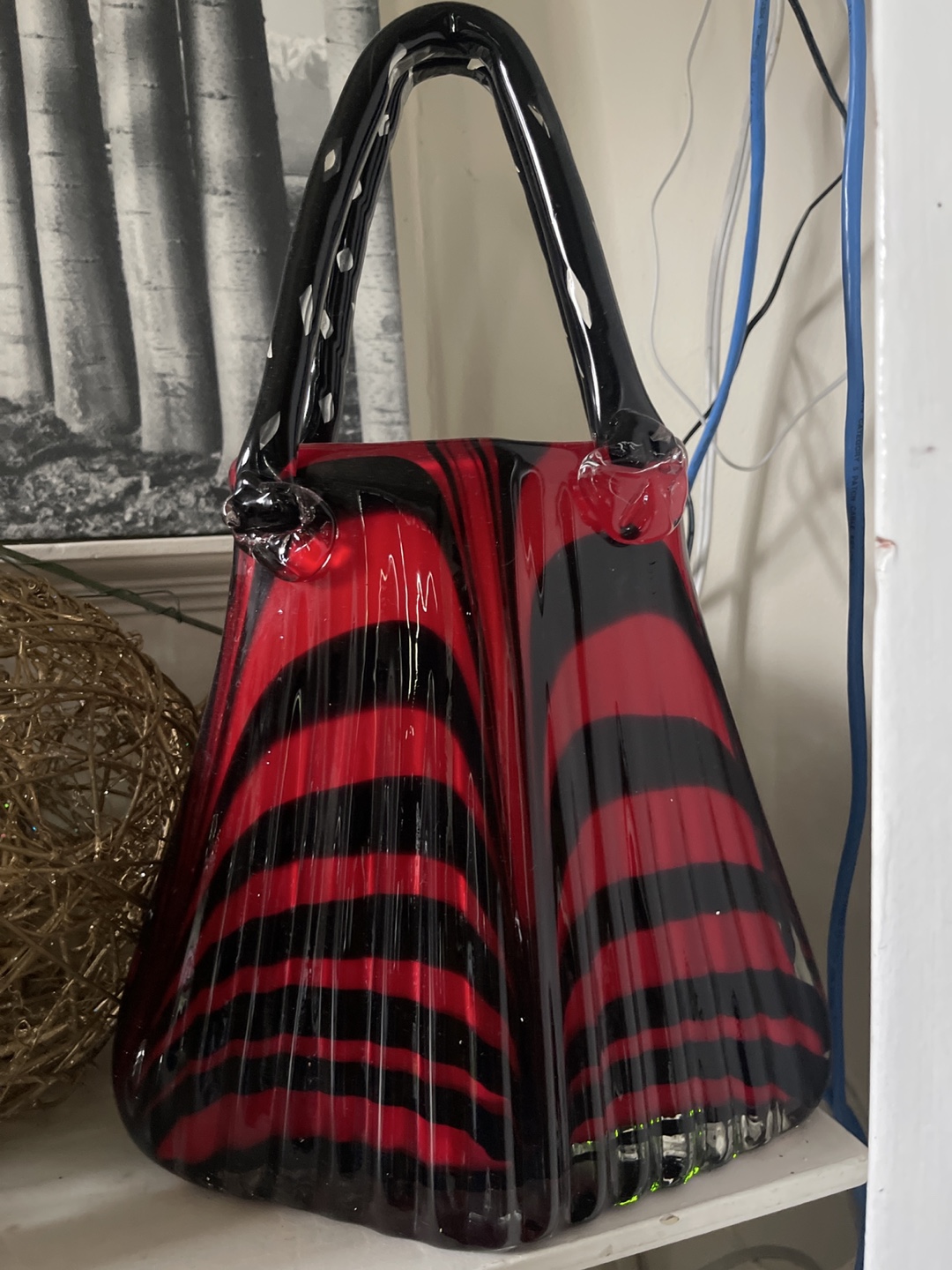 Red and Black Glass Handbag Vase BEST OFFER
