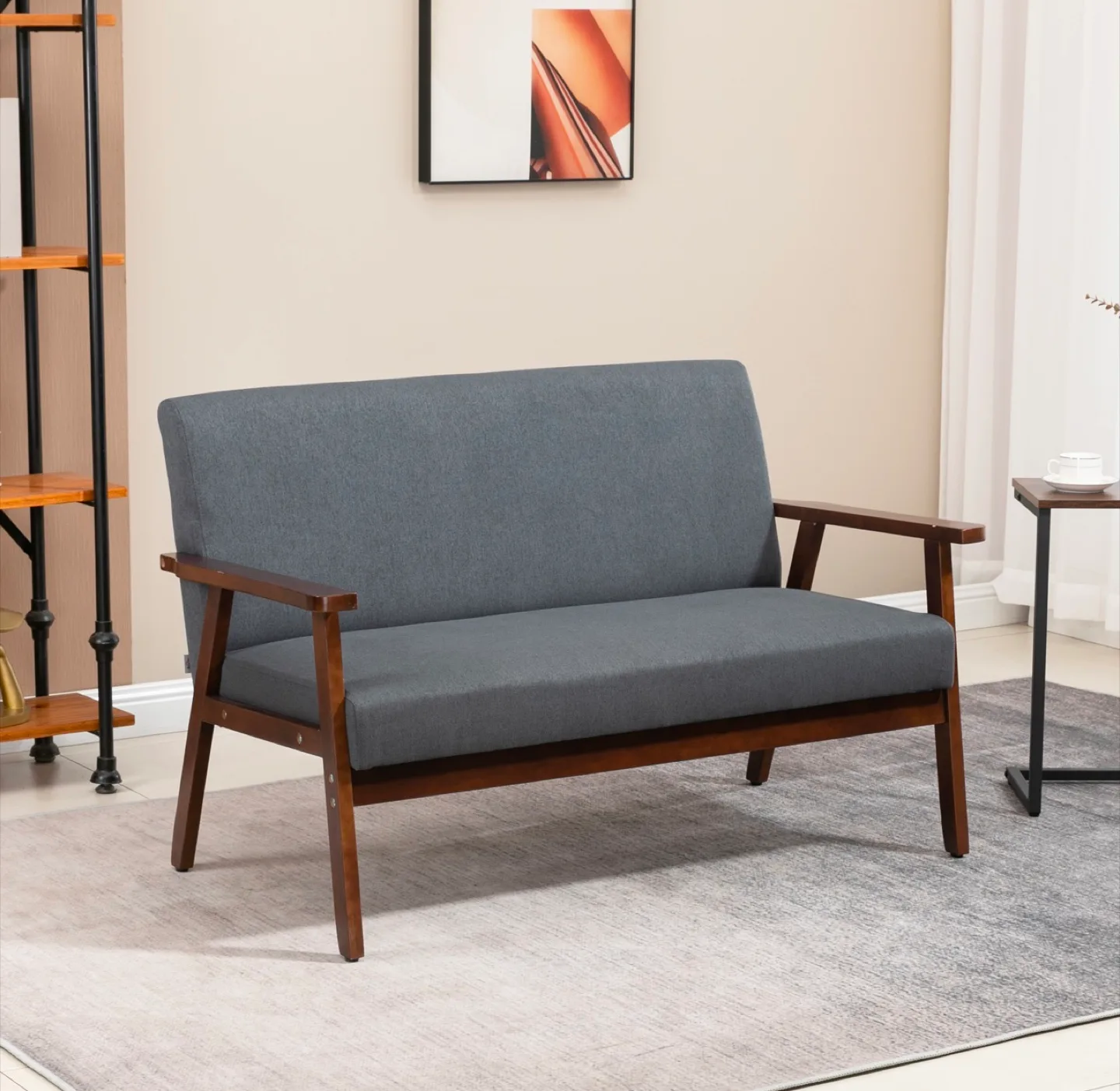 Mid-Century Modern Loveseat, Grey Fabric & Dark Wood image indicator(6)