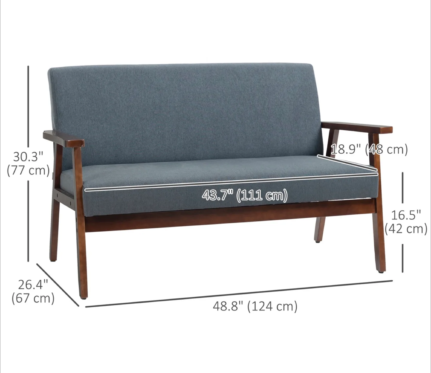 Mid-Century Modern Loveseat, Grey Fabric & Dark Wood image indicator(2)
