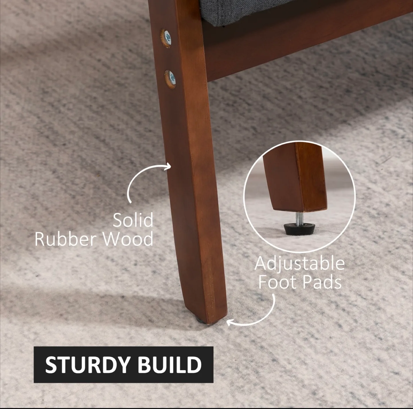 Mid-Century Modern Loveseat, Grey Fabric & Dark Wood image indicator(5)