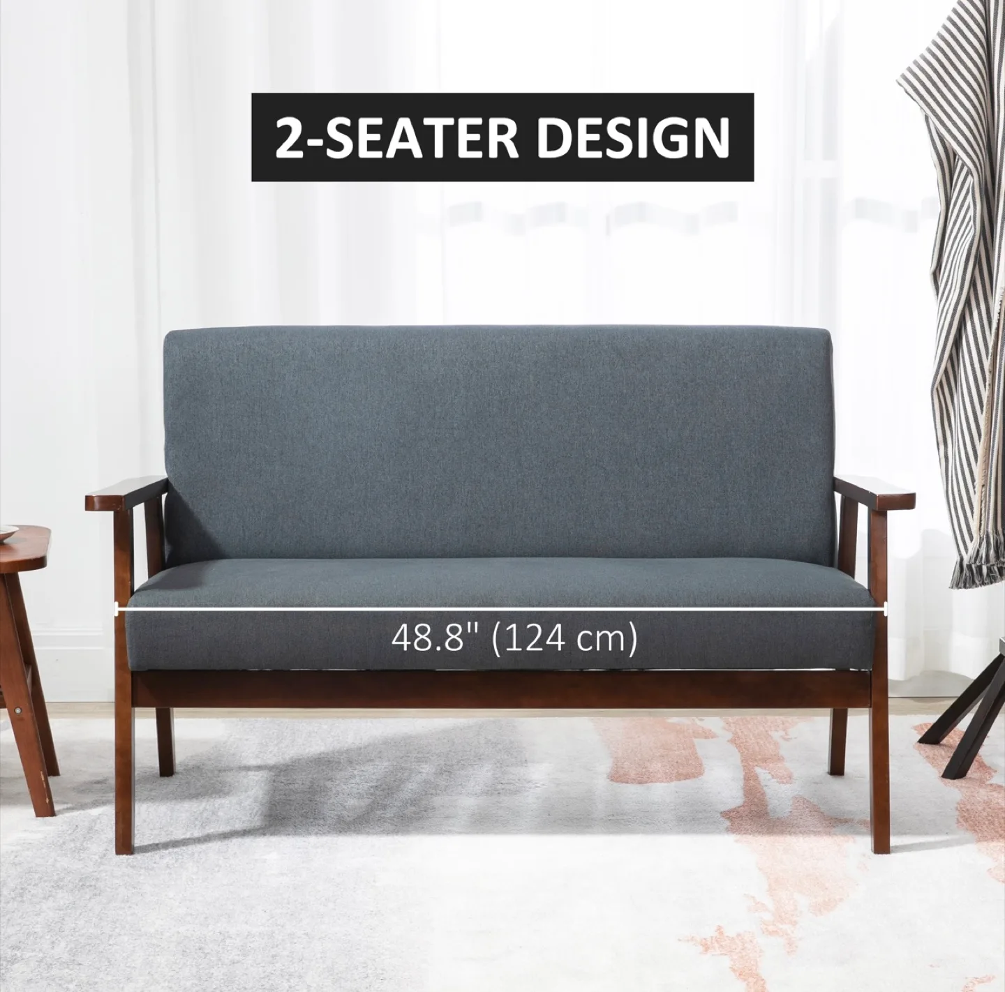 Mid-Century Modern Loveseat, Grey Fabric & Dark Wood image indicator(7)