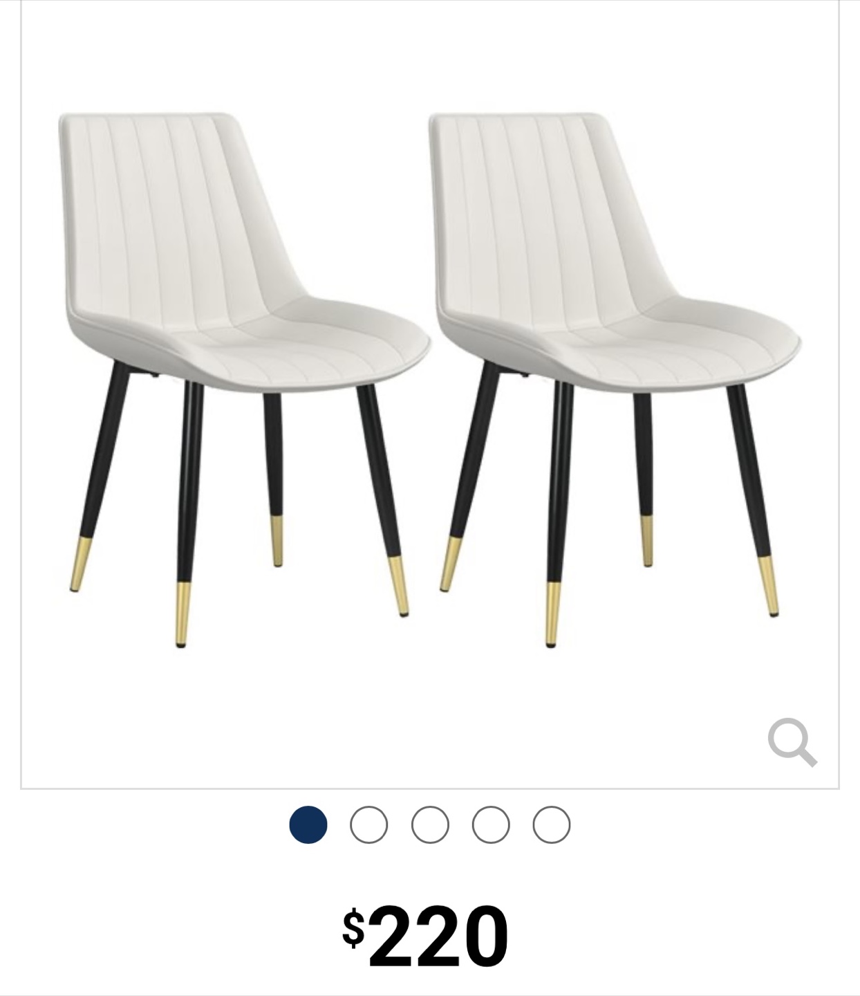 Set of 2 White PU Leather Dining Chairs with Gold Accents - photo 2
