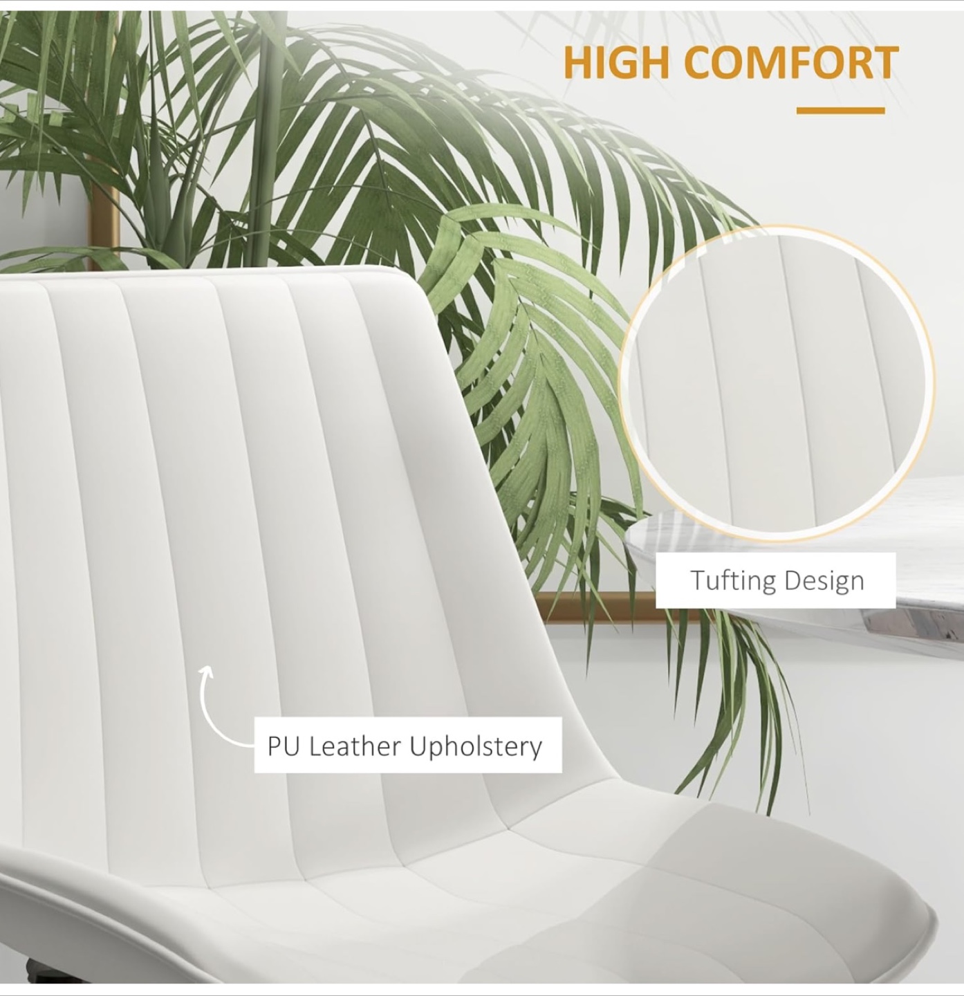 Set of 2 White PU Leather Dining Chairs with Gold Accents - photo 3