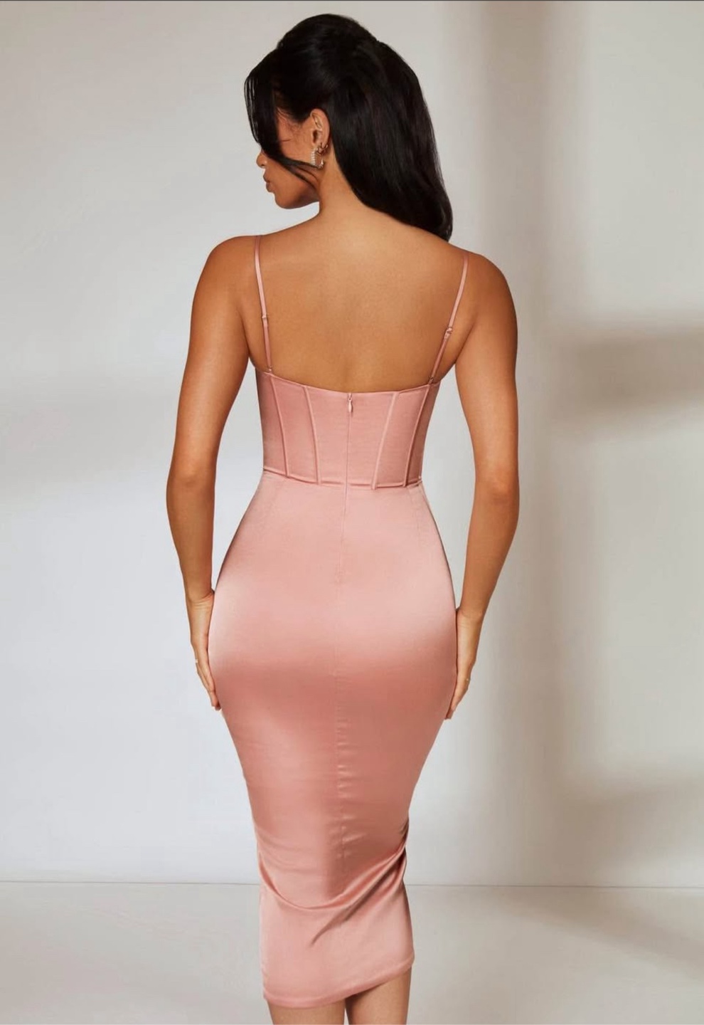 Stunning Pink Satin Corset Midi Dress - photo 5