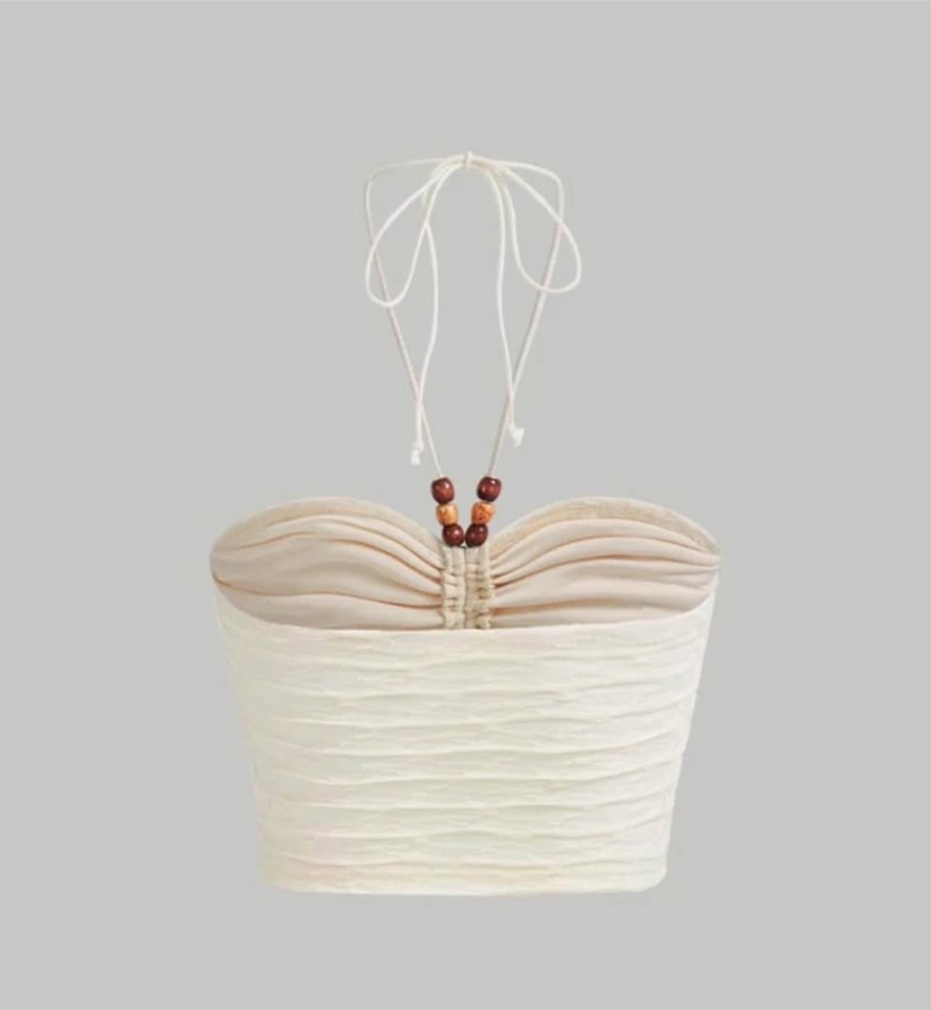 Cream Beaded Halter Neck Crop Top - photo 3