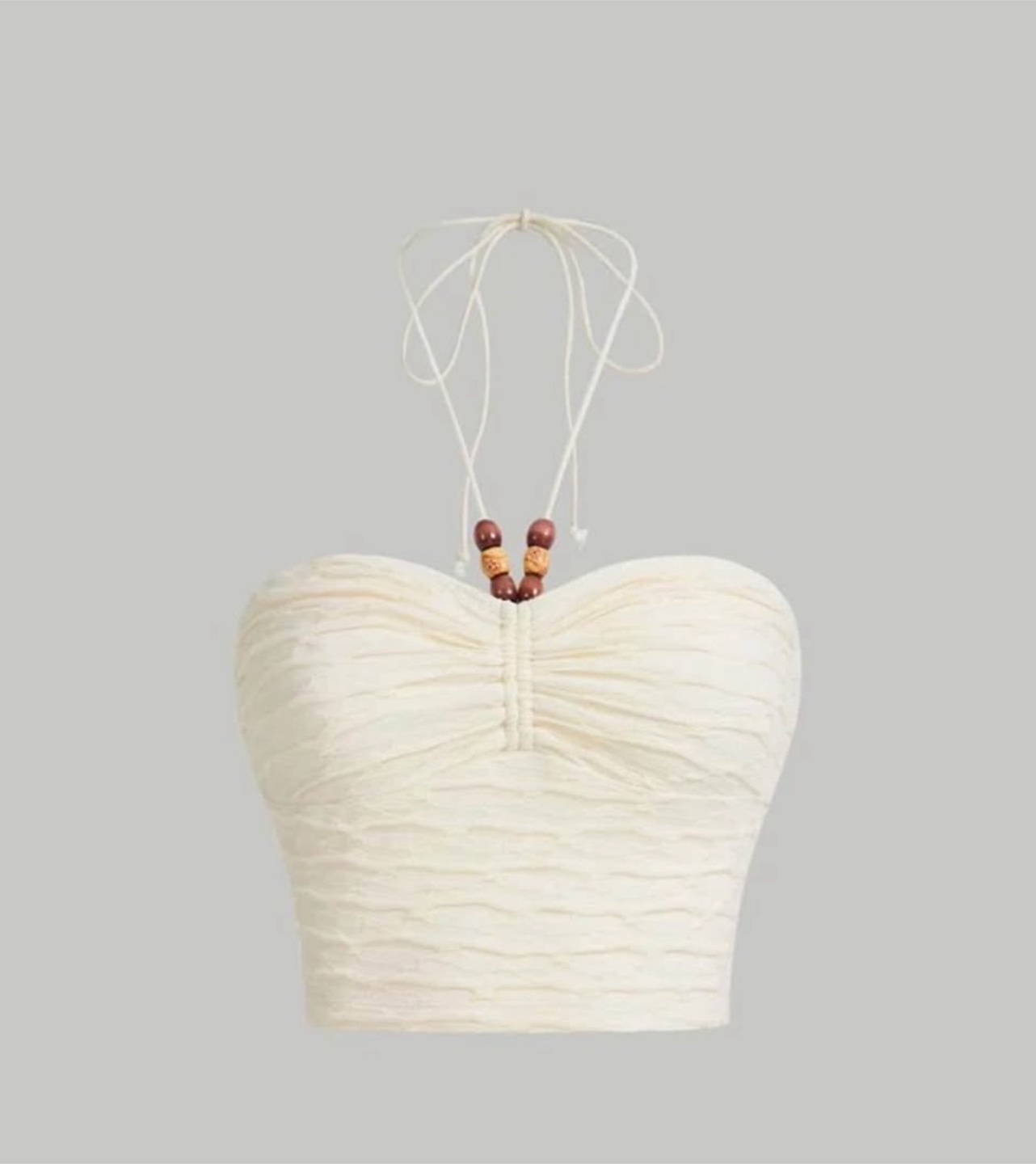Cream Beaded Halter Neck Crop Top - photo 2