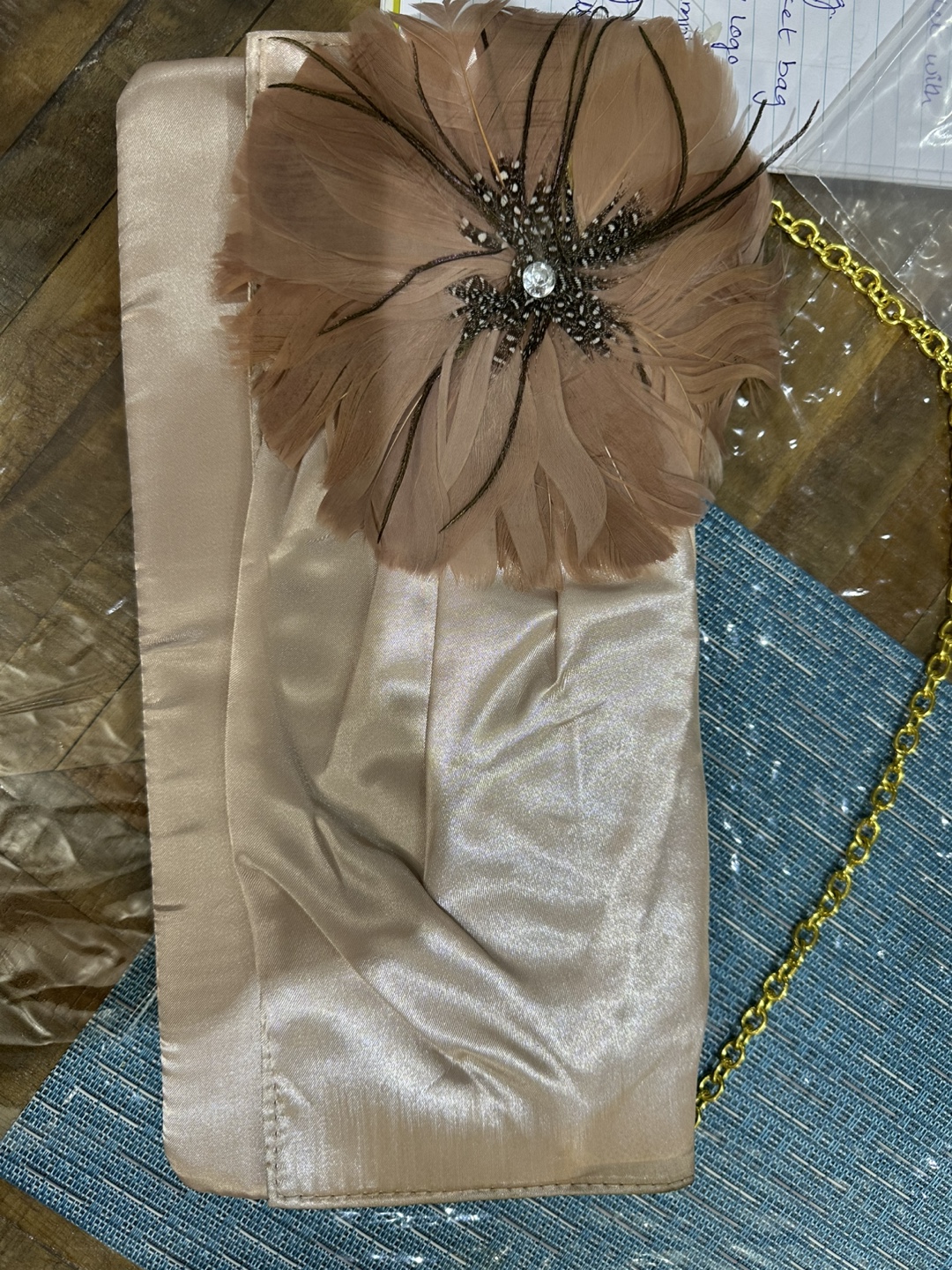 Elegant Satin Clutch with Feather Detail