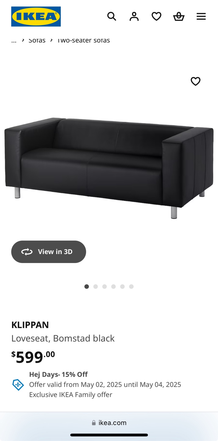 IKEA KLIPPAN Loveseat - Bomstad Black Leather - photo 5