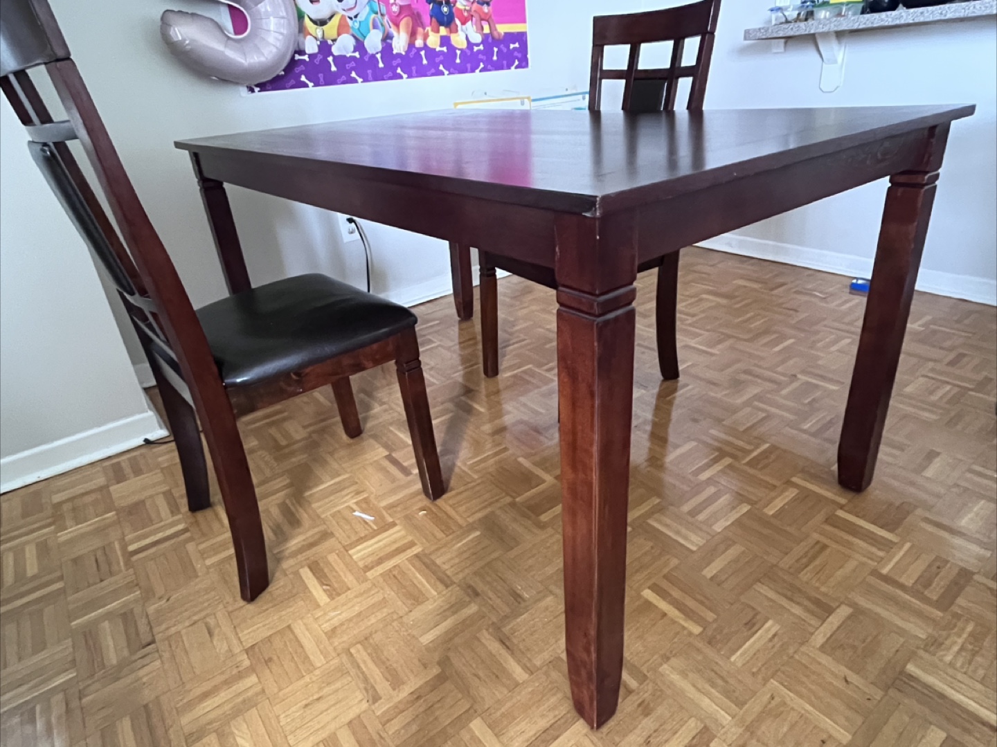 Dark Brown Wood Dining Table with 2 Chairs - photo 3