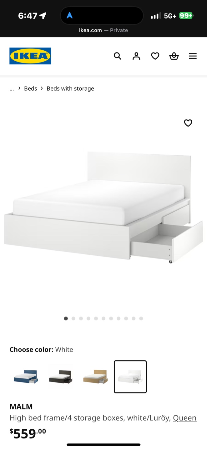 IKEA MALM Queen Bed Frame with Storage