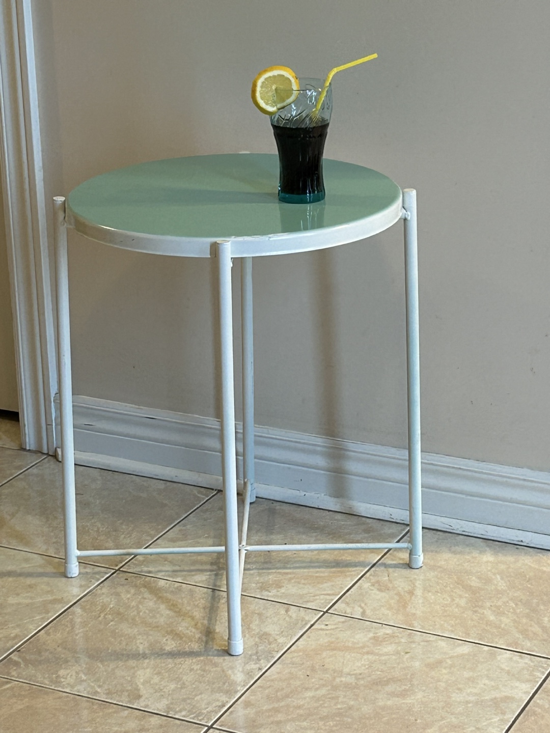 Small Round Side Table - White Metal Frame