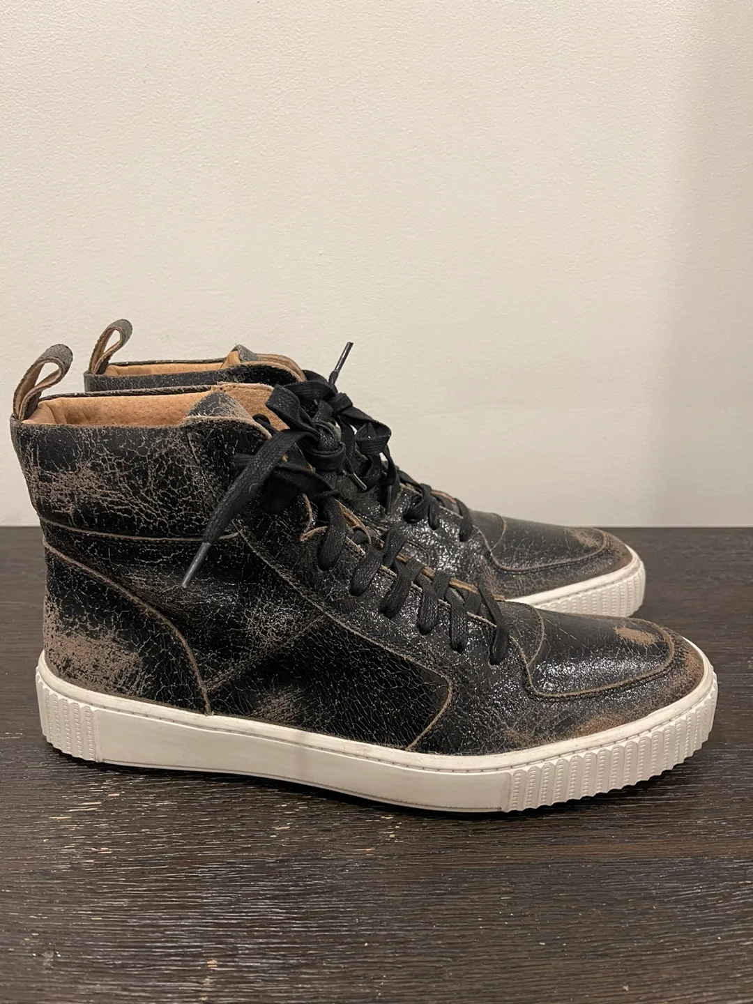 John Varvatos Men's Black Leather High-Top Sneakers image indicator(2)