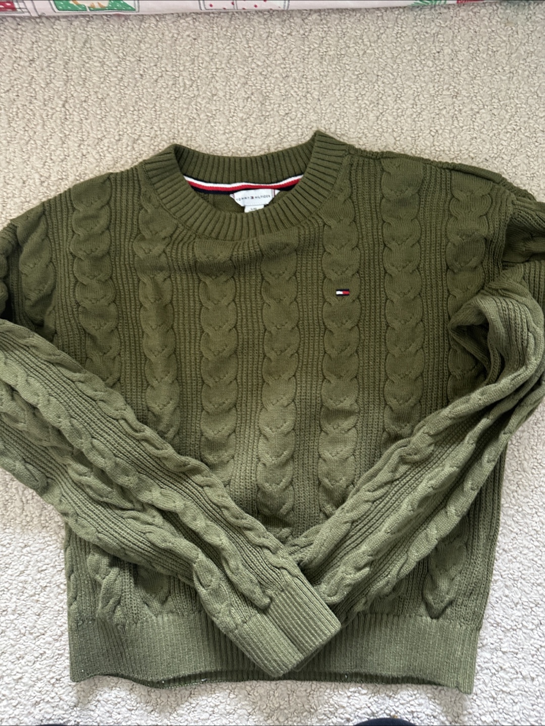 Tommy Hilfiger Olive Green Cable Knit Sweater - Size Large