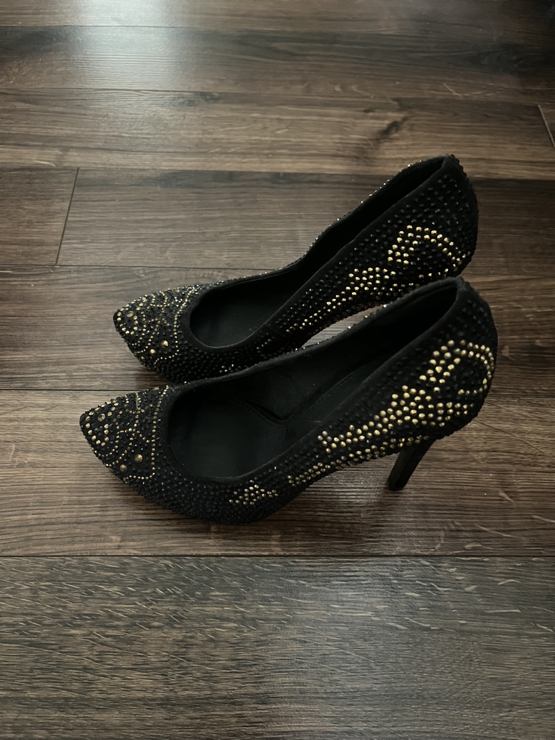 Le Chateau Black & Gold Rhinestone Heels - photo 2