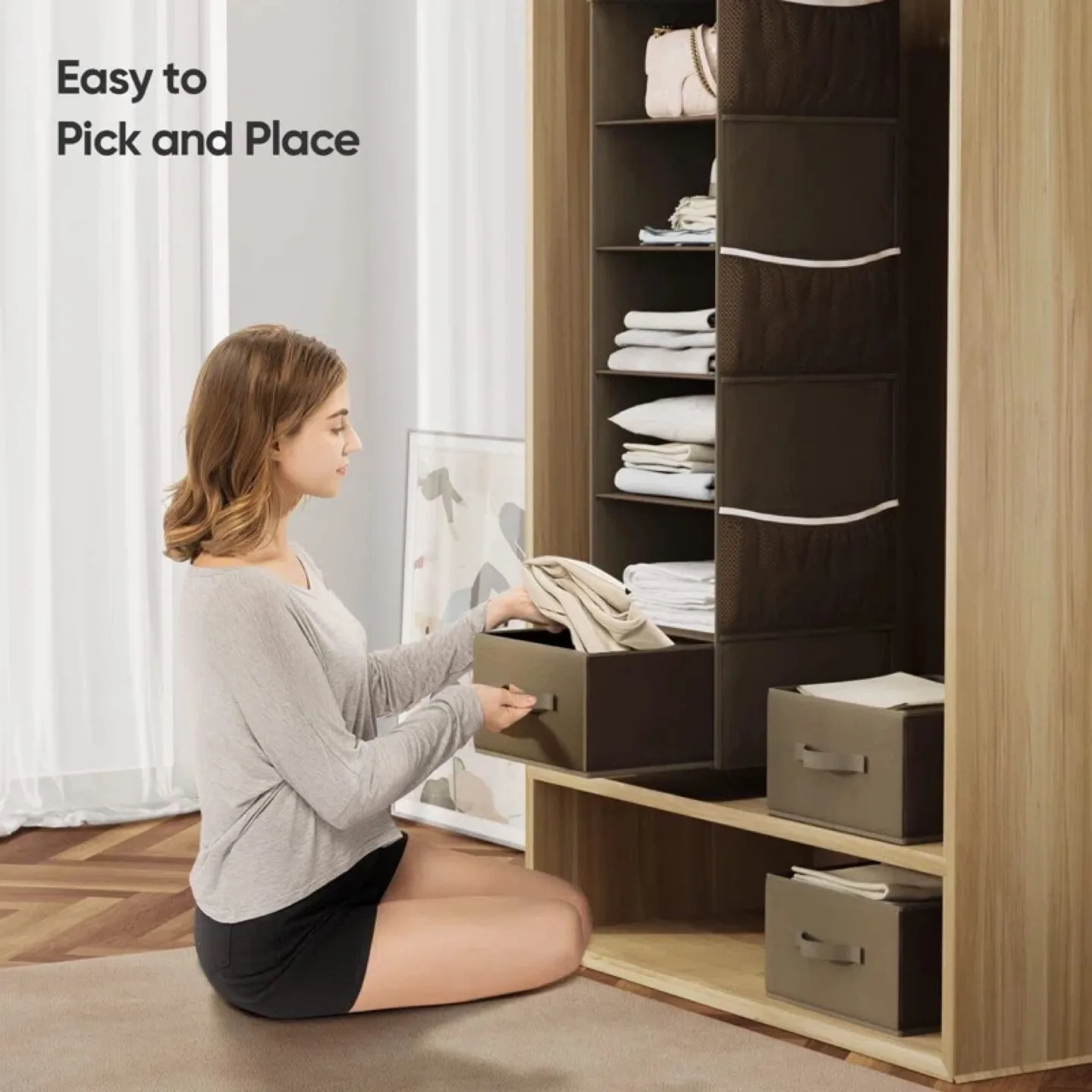 Rebrilliant Kyus 6-Tier Hanging Closet Organizer with 3 Drawers image indicator(3)