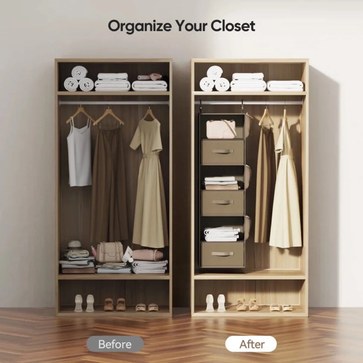 Rebrilliant Kyus 6-Tier Hanging Closet Organizer with 3 Drawers image indicator(4)