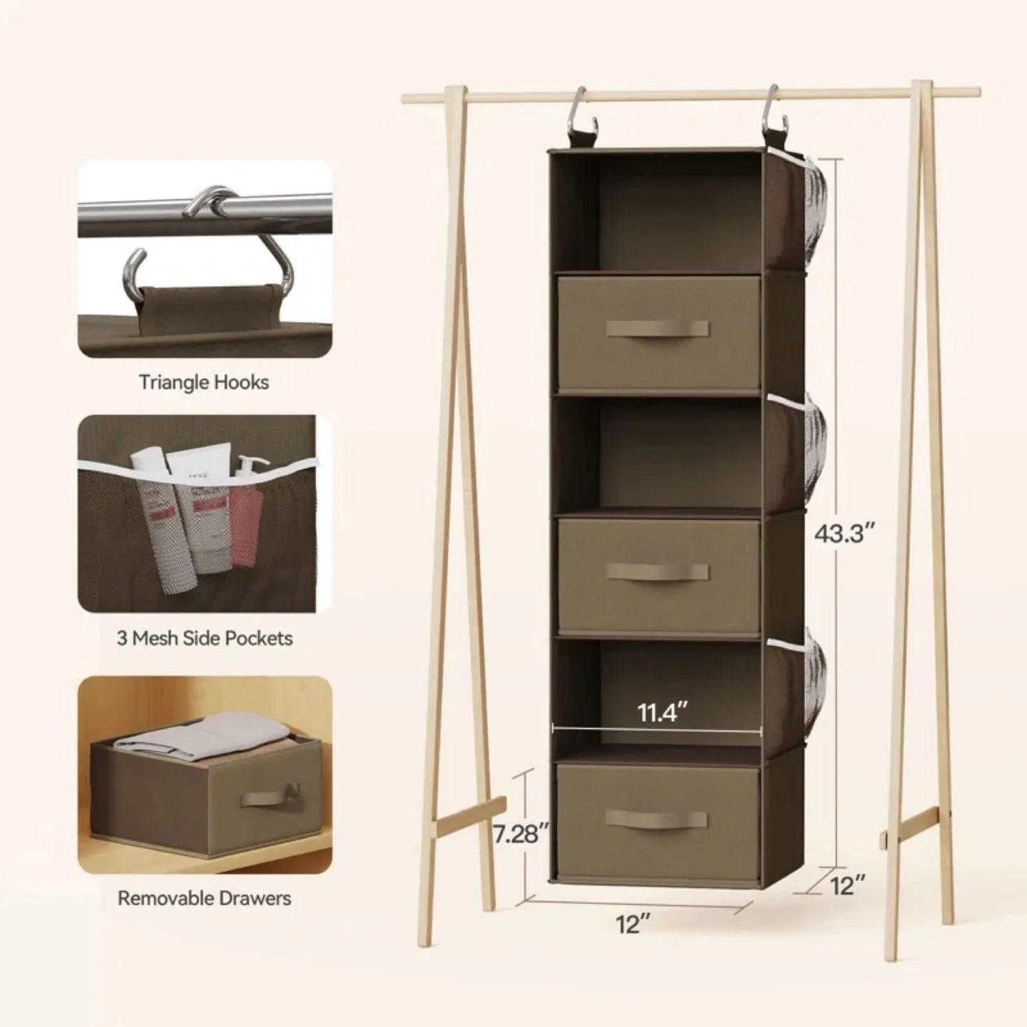 Rebrilliant Kyus 6-Tier Hanging Closet Organizer with 3 Drawers image indicator(2)