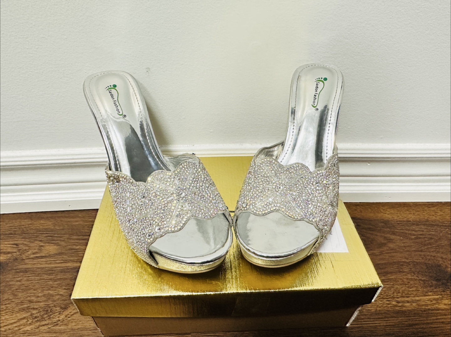 Silver Crystal Embellished Wedge heels - photo 3