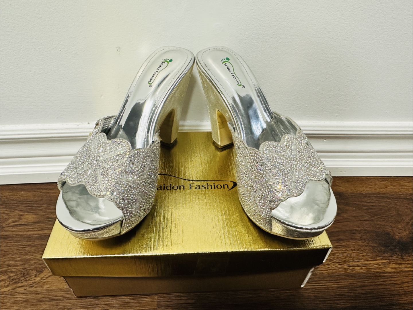 Silver Crystal Embellished Wedge heels