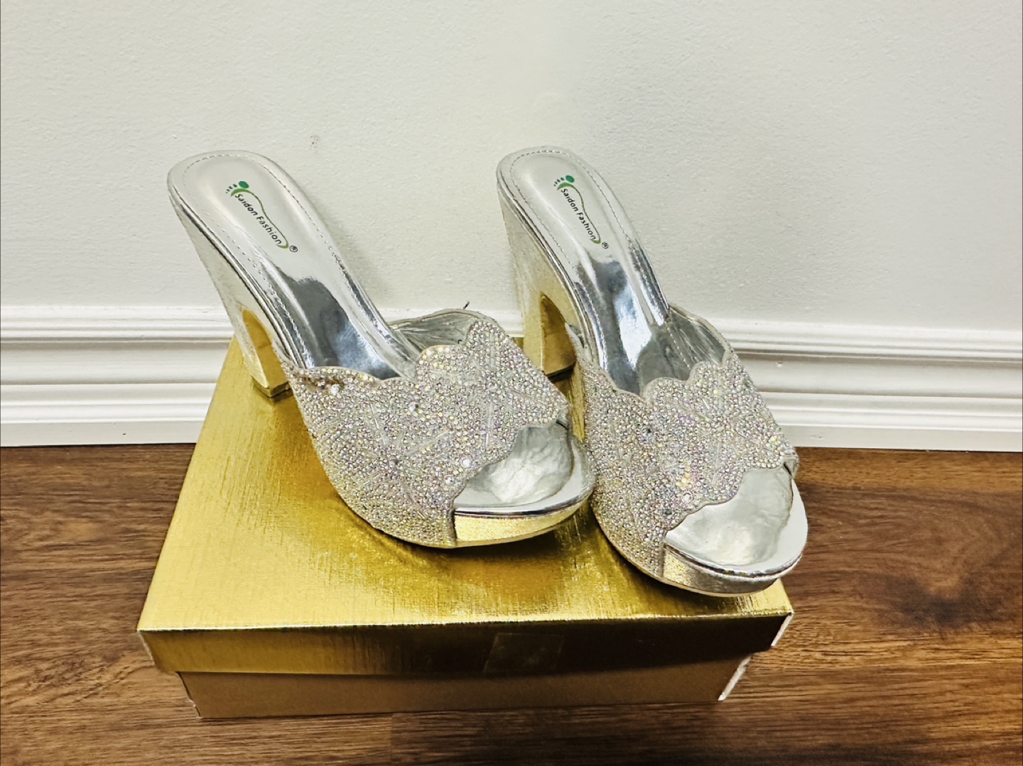 Silver Crystal Embellished Wedge heels - photo 2