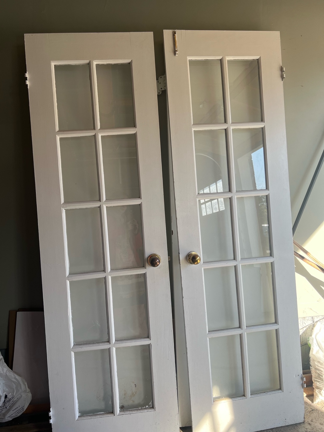 Pair of White Interior Doors with Frosted Glass