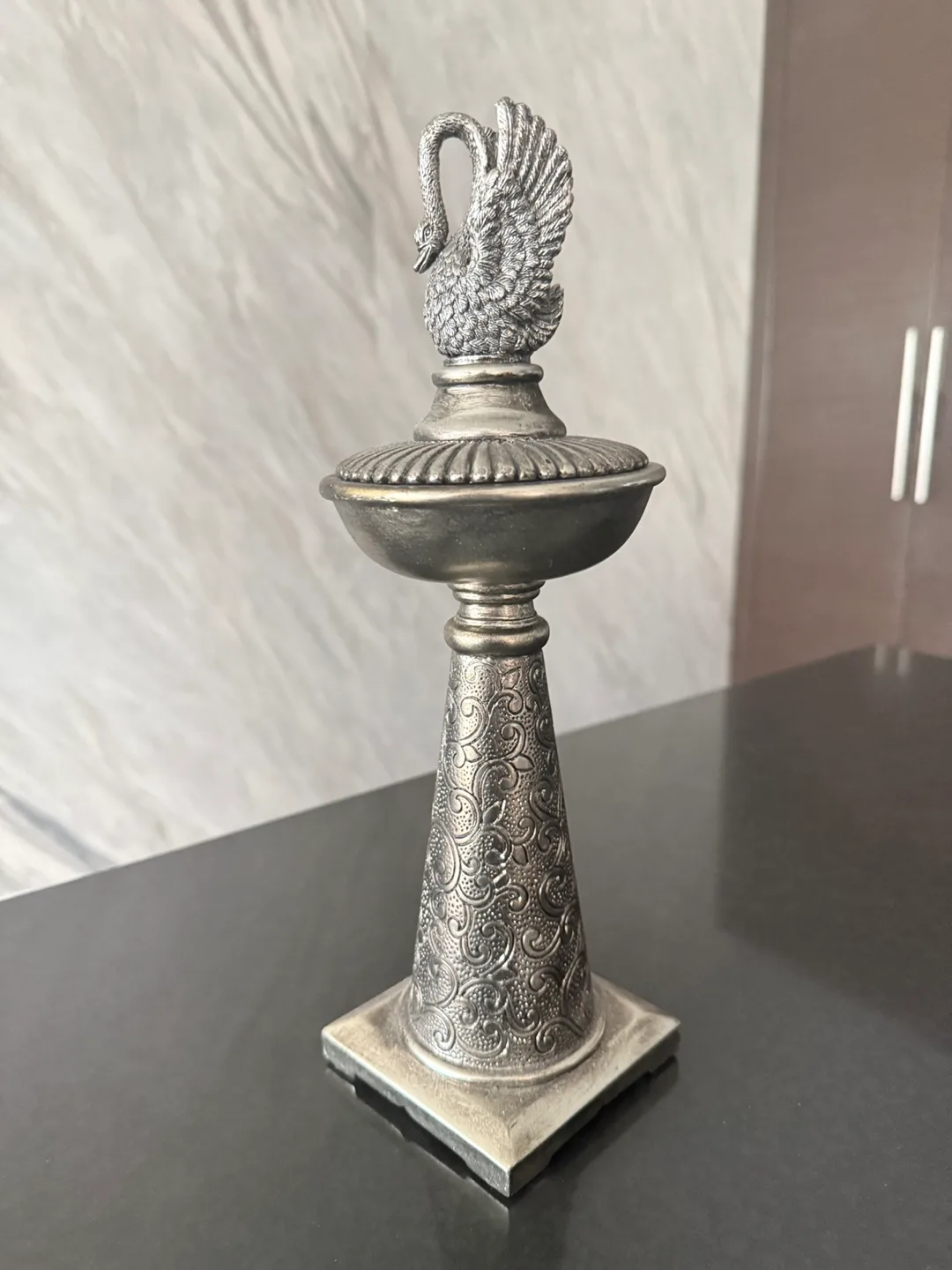 Ornate Silver-Tone Swan-Topped Decorative Jar thumbnail