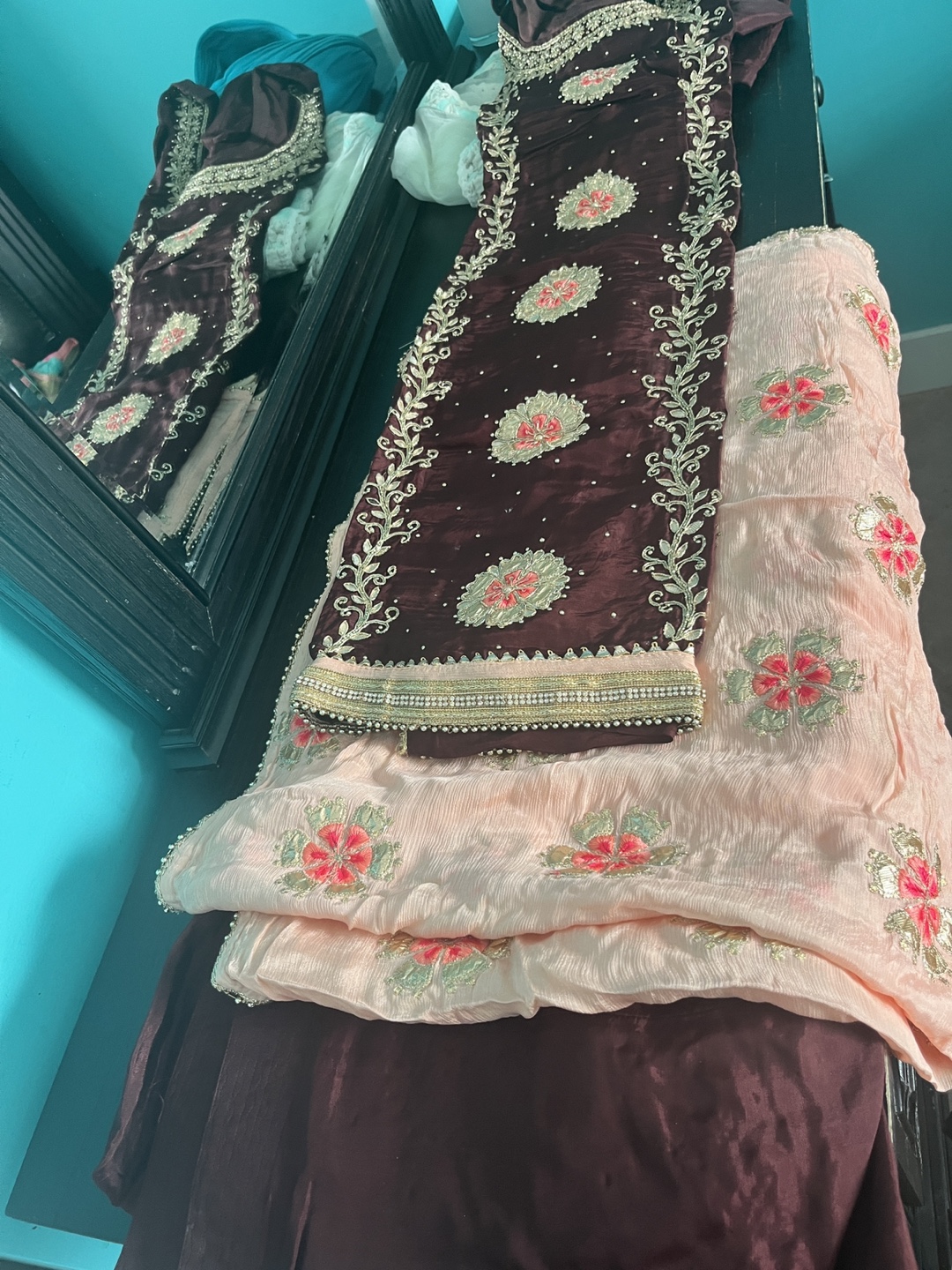 Gorgeous Brown and Peach Pakistani Shalwar Kameez