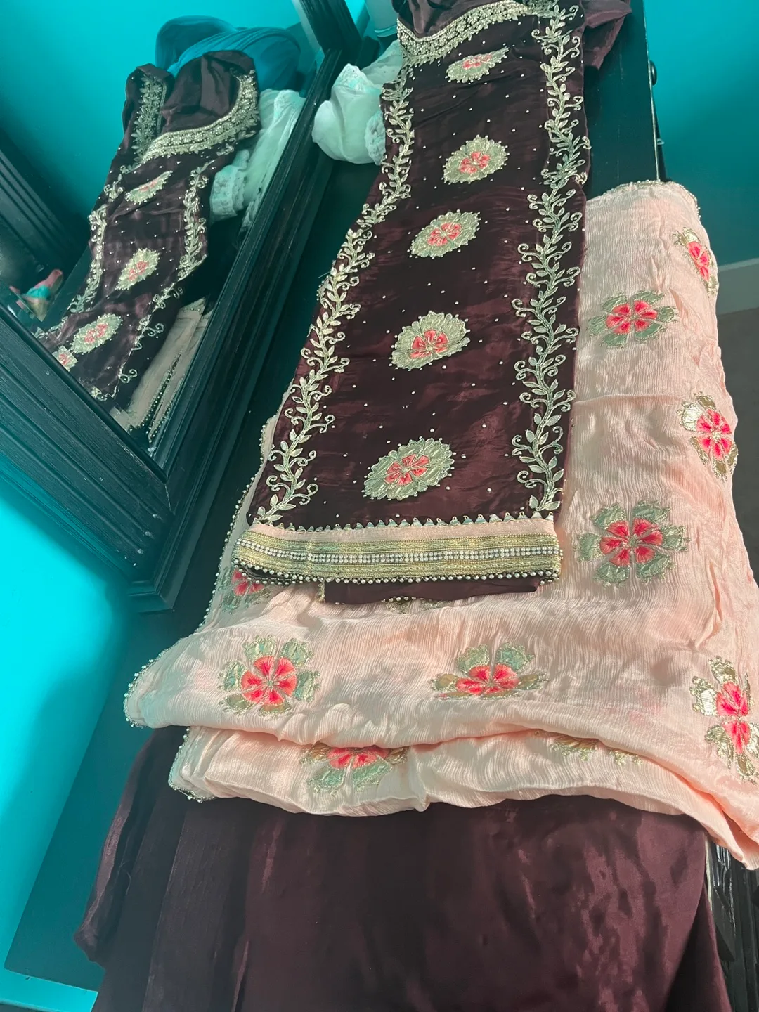 Gorgeous Brown and Peach Pakistani Shalwar Kameez