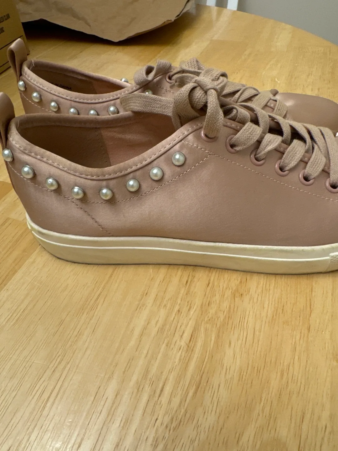 Rose Gold Pearl Embellished Sneakers thumbnail