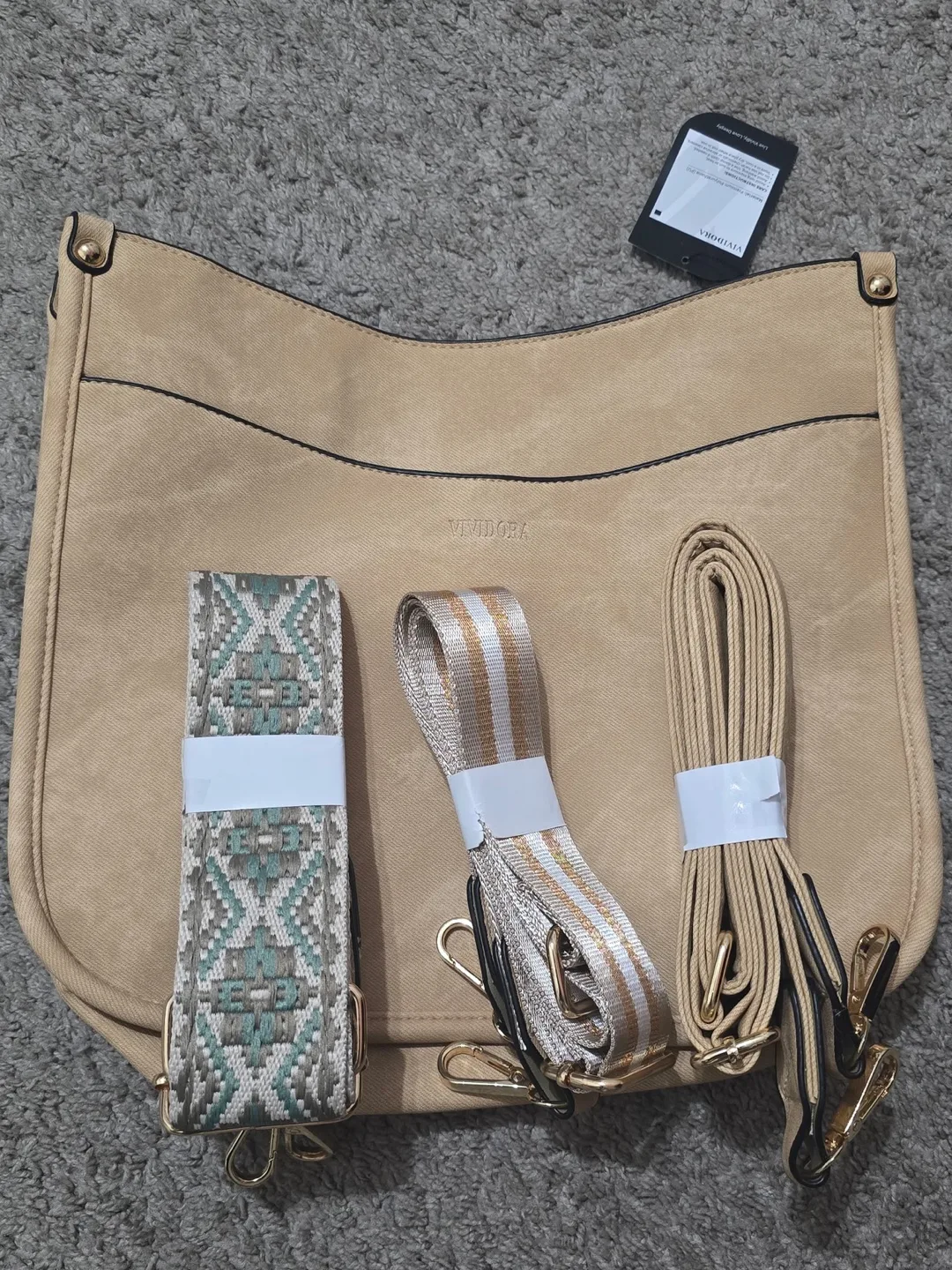 VIVIDORA Tan Crossbody Bag with 3 interchangeable straps image indicator(2)