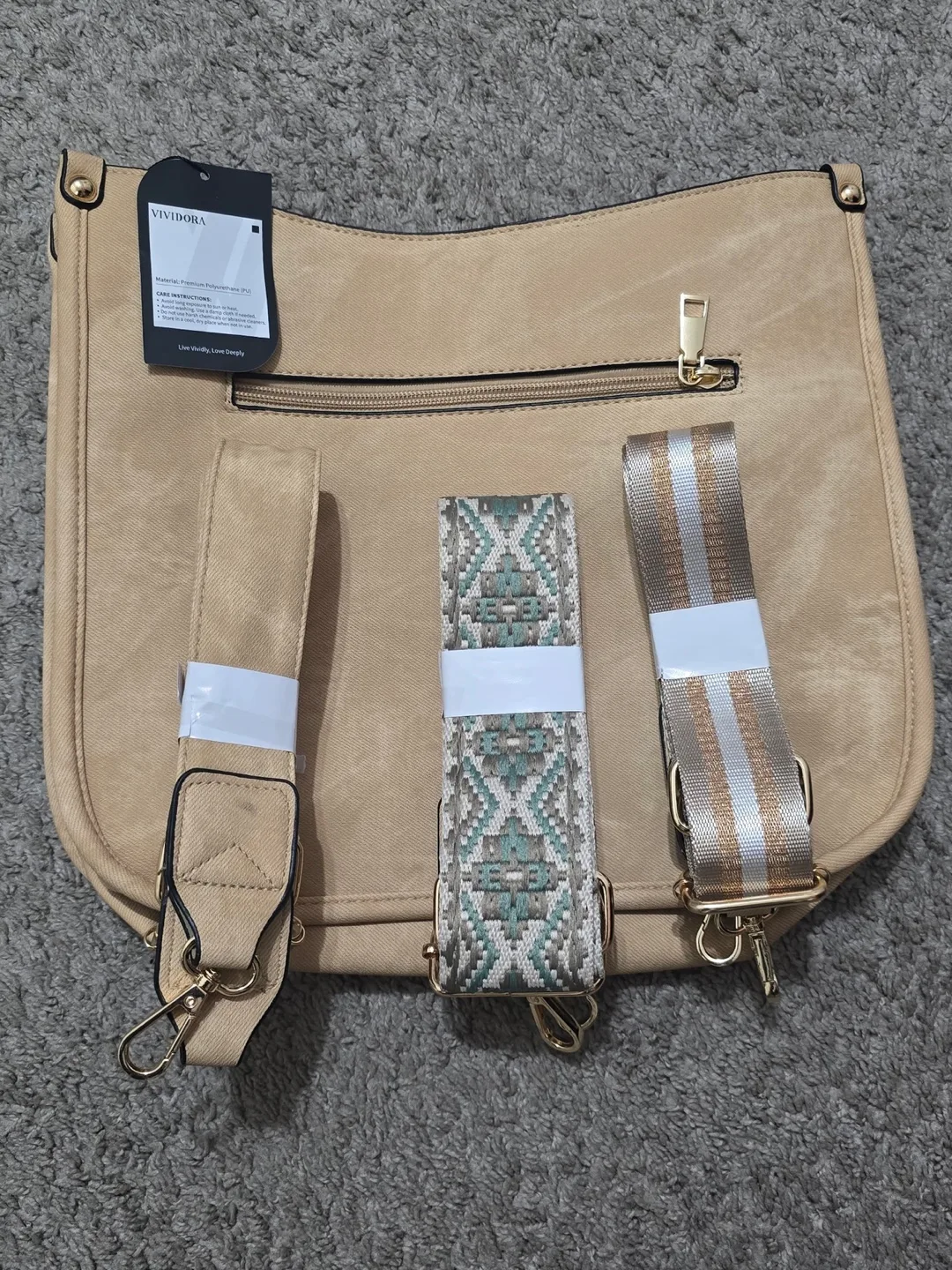 VIVIDORA Tan Crossbody Bag with 3 interchangeable straps image indicator(3)