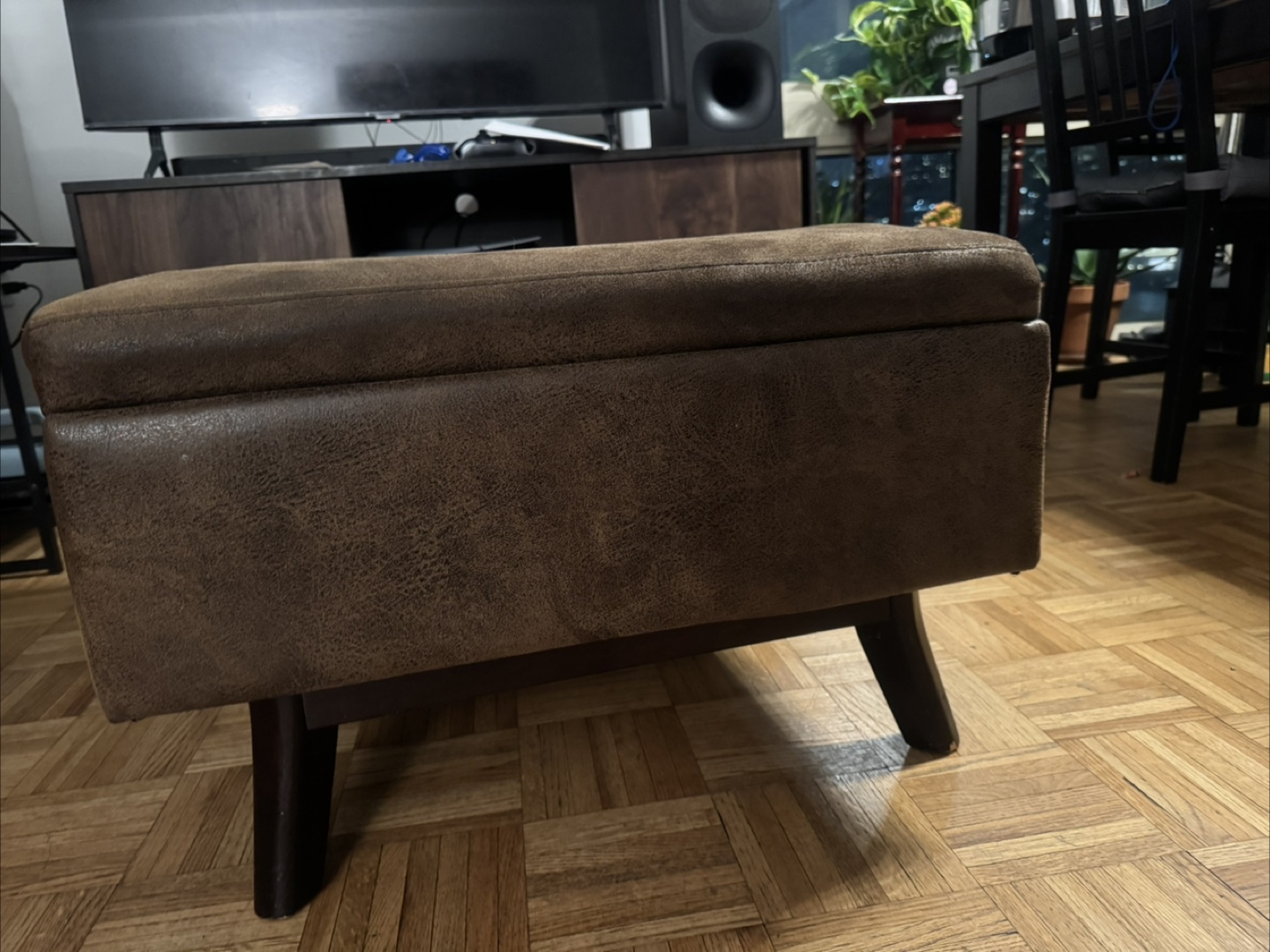 Brown Faux Leather Storage Ottoman
