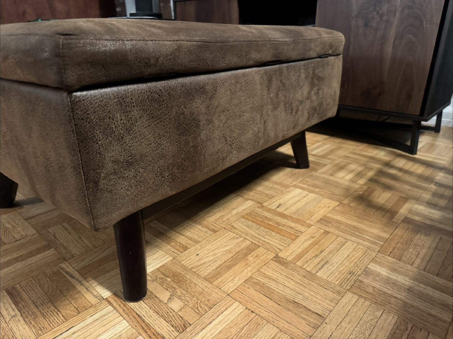 Brown Faux Leather Storage Ottoman - photo 2