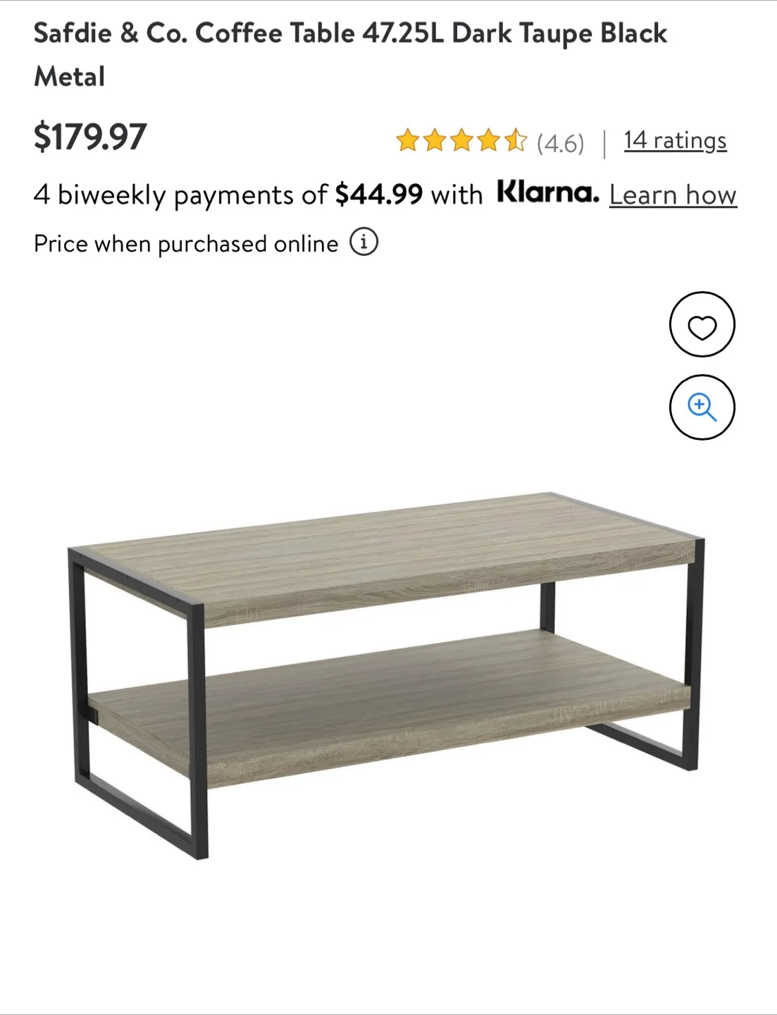 Safdie & Co. Coffee Table - Dark Taupe Black Metal image indicator(3)