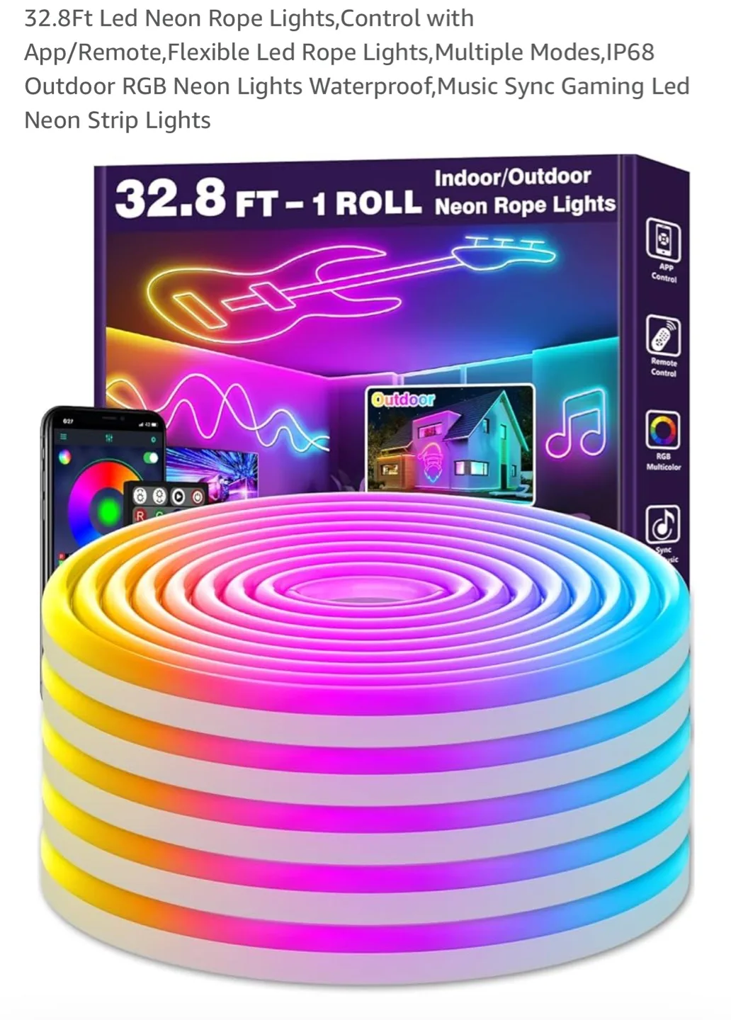 32.8FT LED Neon Rope Lights - Waterproof, App/Remote Controlled thumbnail