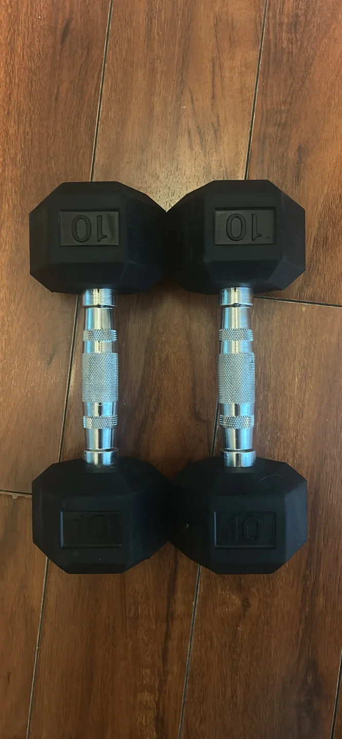 Pair of 10lb Hex Dumbbells with Rubber Coating thumbnail