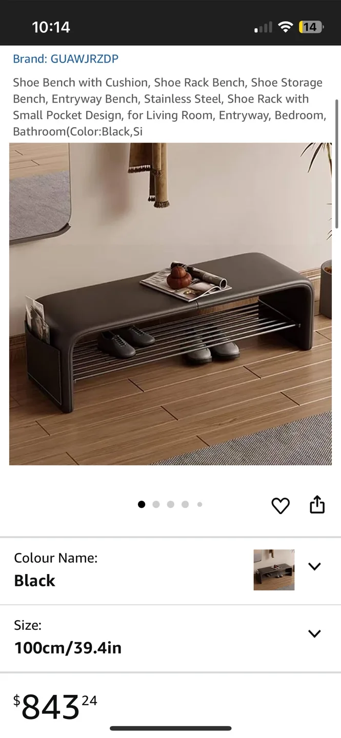 Black Leather Shoe Bench with Storage image indicator(3)