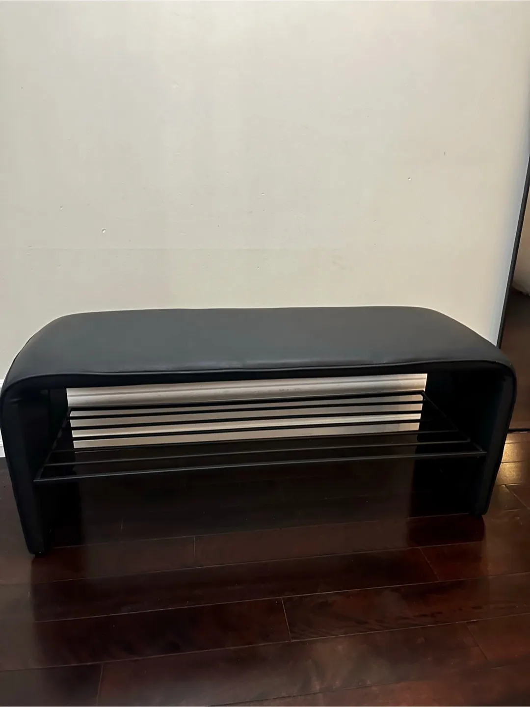 Black Leather Shoe Bench with Storage thumbnail