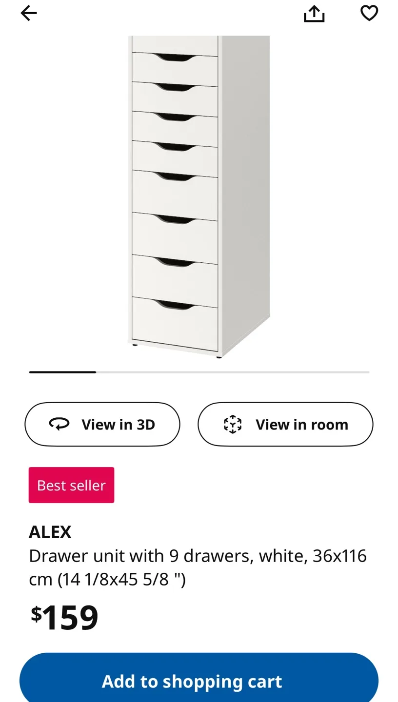 IKEA ALEX 9-Drawer Unit - White thumbnail