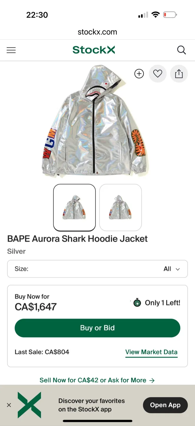 Brand New A Bathing Ape Silver Shark Hoodie Jacket Size Small image indicator(5)