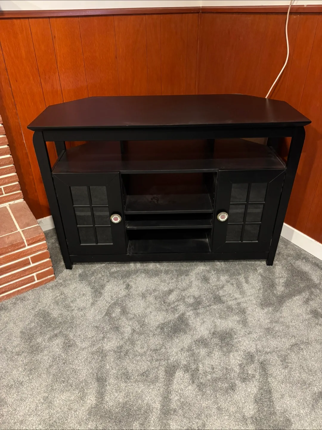 Black Solid Wood Corner TV Stand thumbnail
