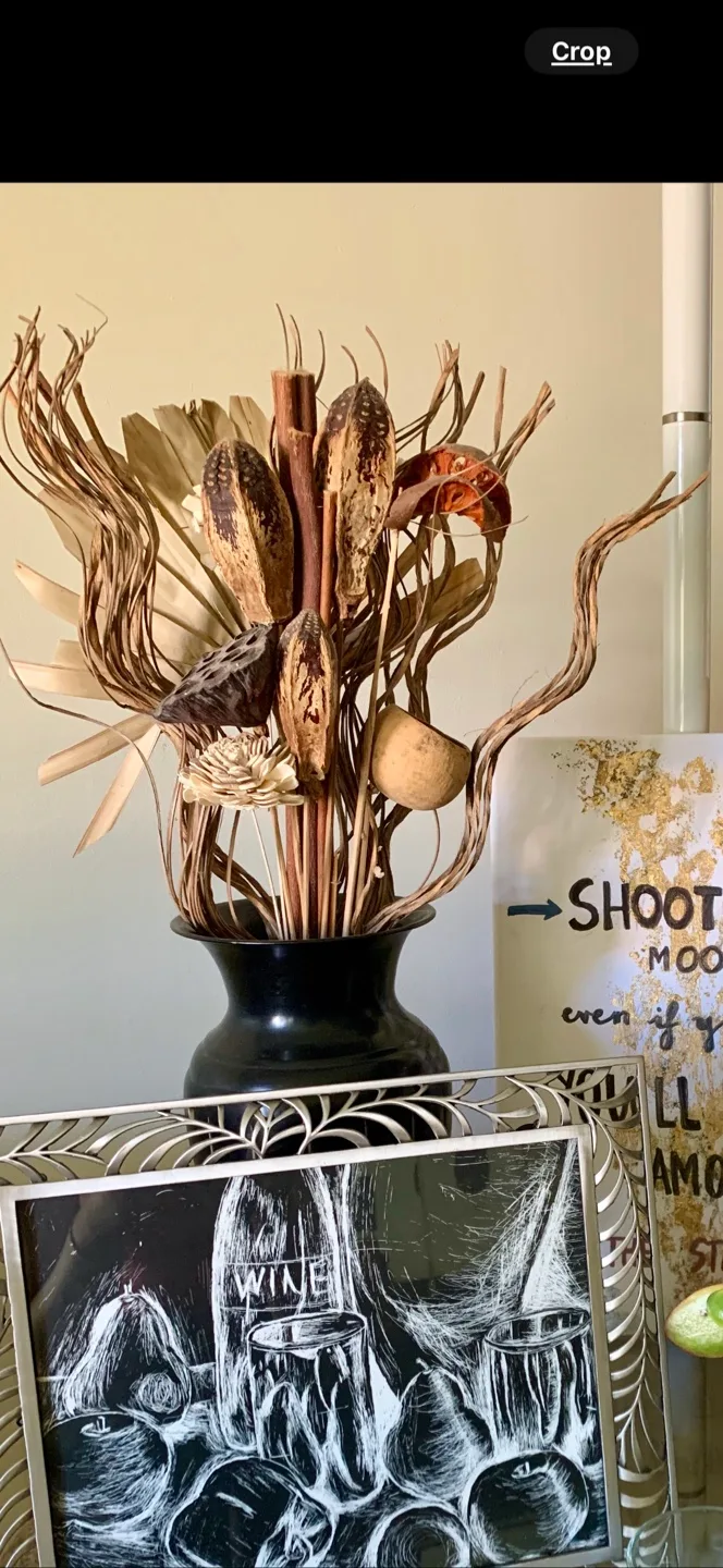 Dried Floral Arrangement in Black Vase thumbnail