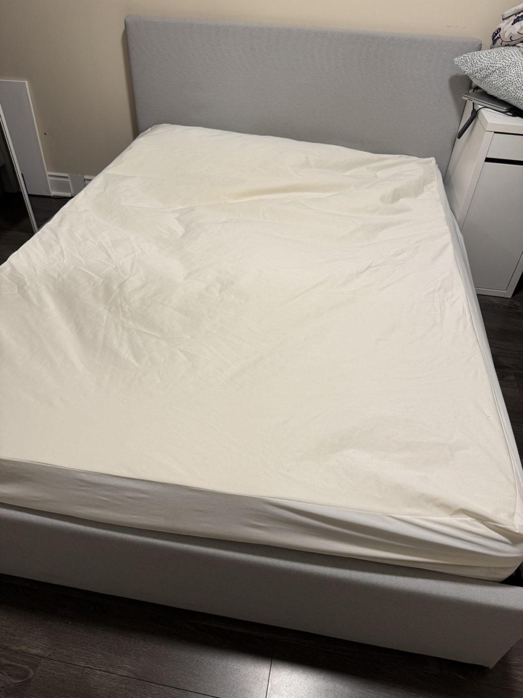 IKEA Queen Bed Frame, mattress, protector, comforter, pillows - photo 4