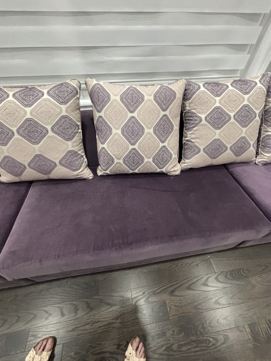 Purple Velvet Sectional Sofa with Throw Pillows - photo 4