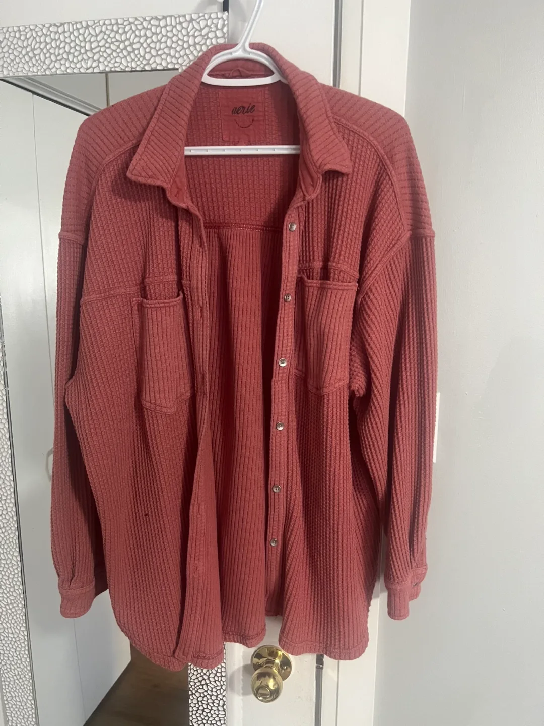 Aerie Waffle Knit Oversized Button-Up Shirt thumbnail