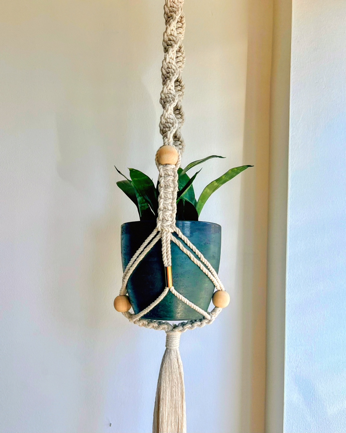 Macrame Plant Hanger with Wooden Bead Accents - photo 3