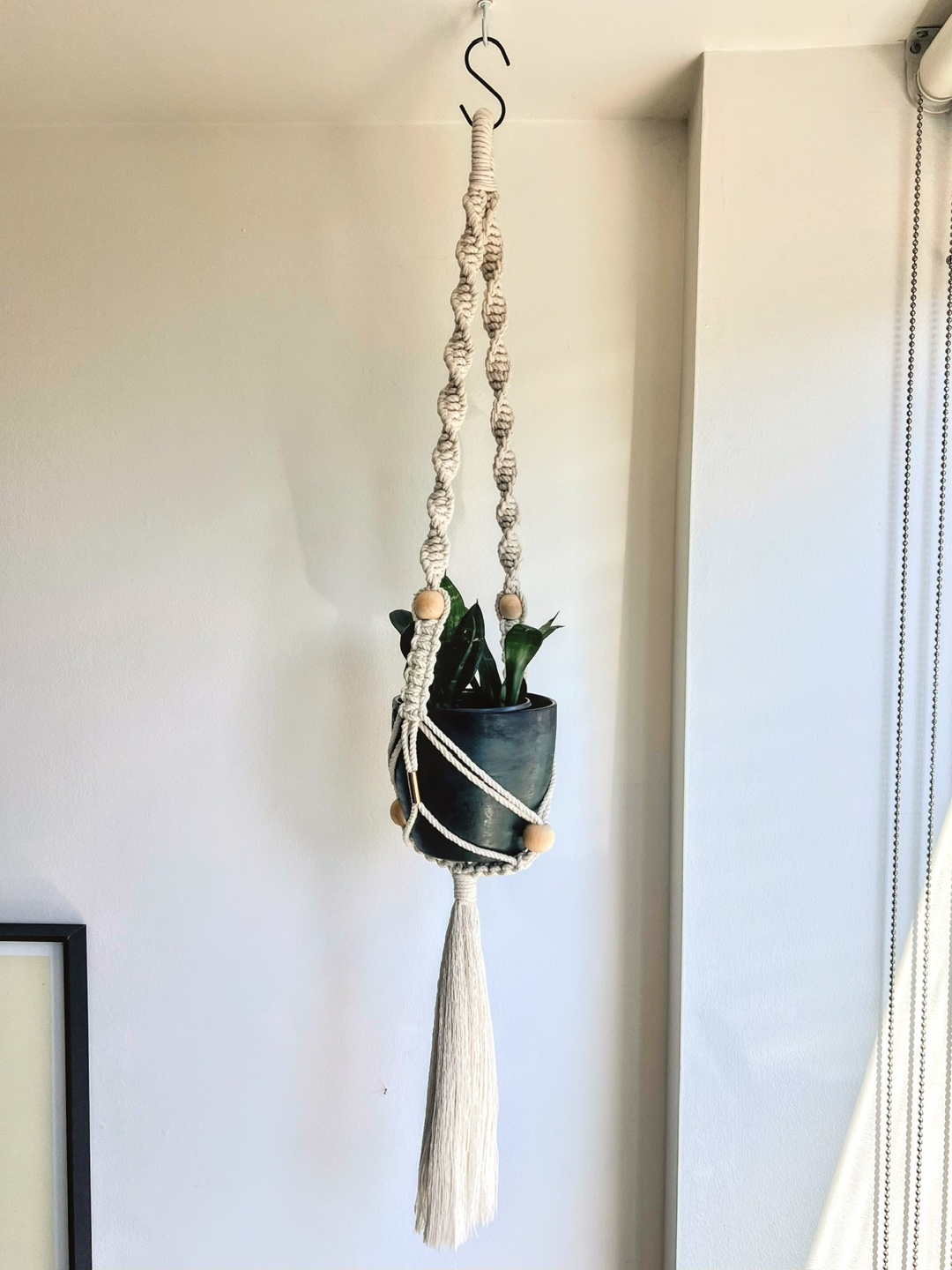 Macrame Plant Hanger with Wooden Bead Accents
