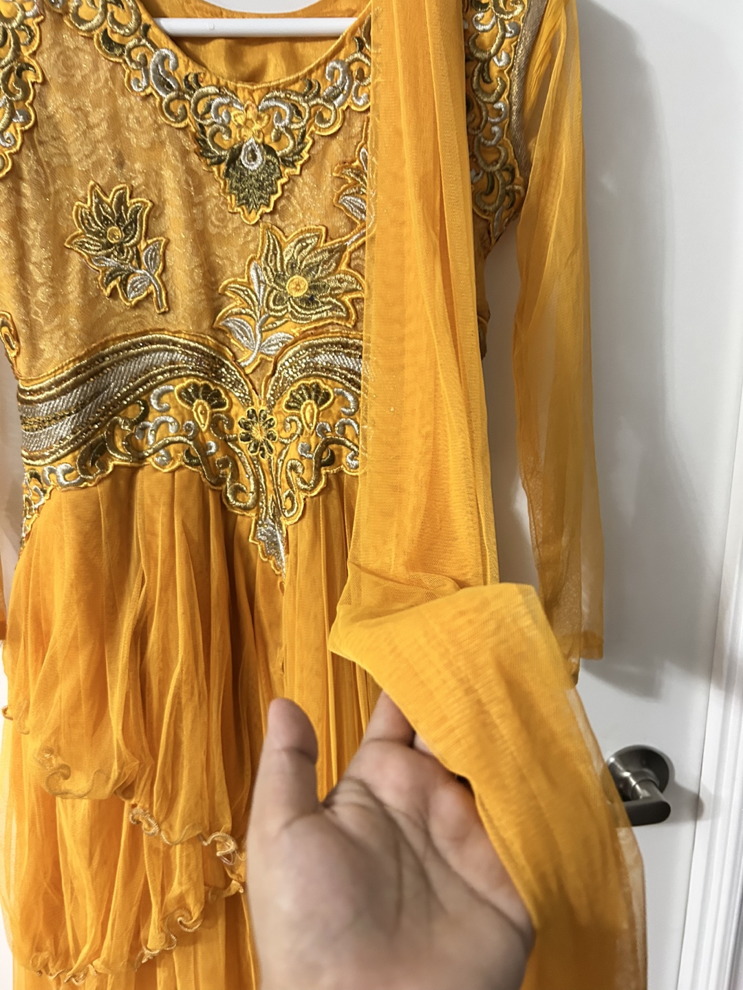 Mustard Yellow Embroidered Girls' Gown - photo 2